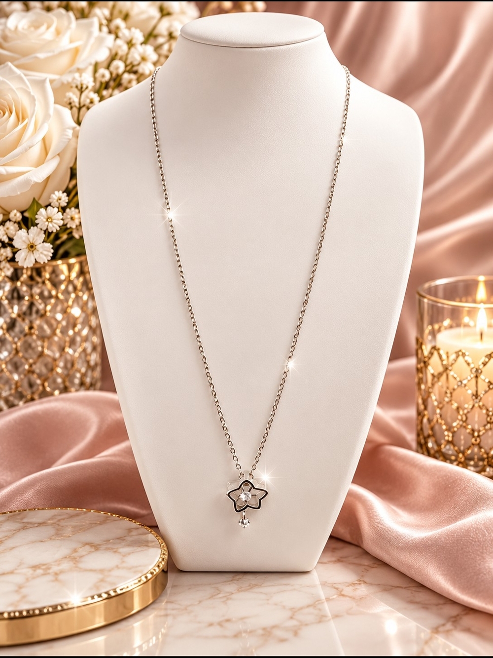 Silver Flower Pendant Necklace Silver